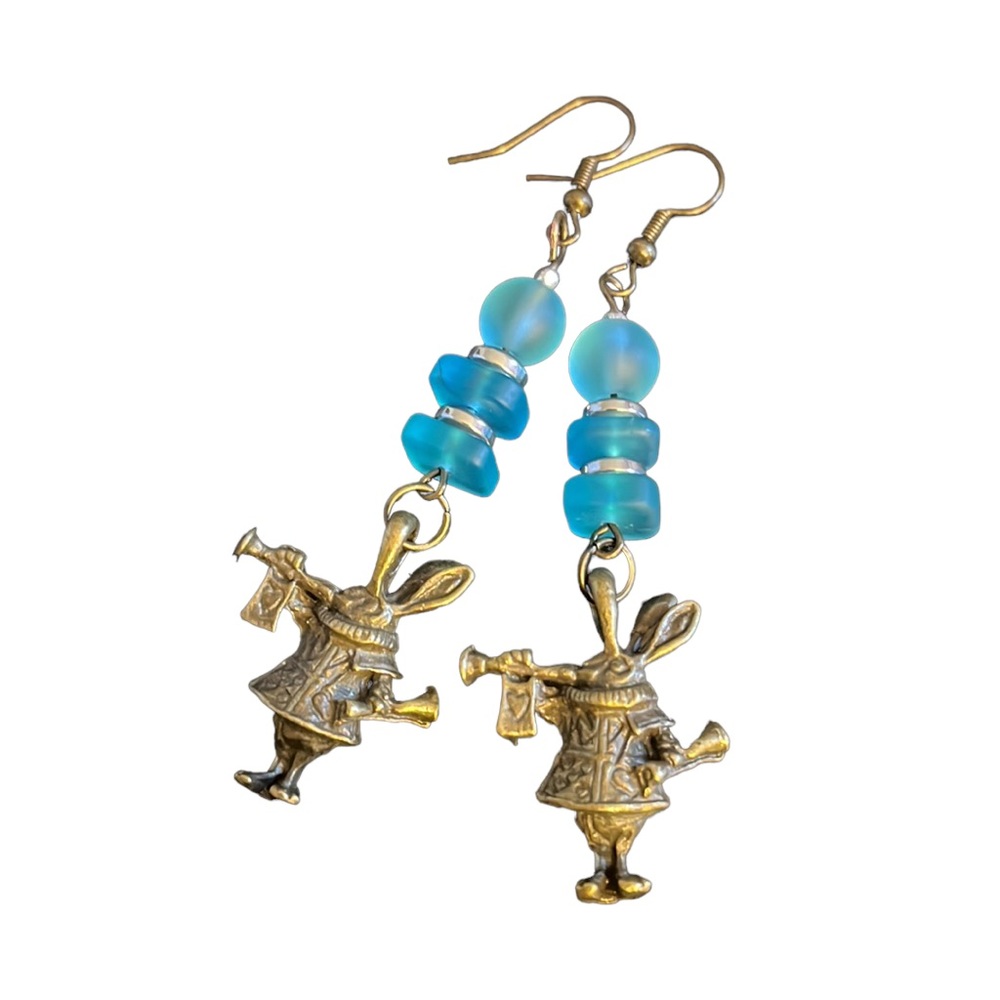 White Rabbit sea glass earrings handcrafted